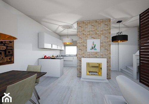 Przestronny salon z kominkiem - Mały biały salon z kuchnią z jadalnią, styl nowoczesny - zdjęcie od NN Design