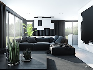 Projekt mieszkania / Gdańsk - Duży biały czarny salon z jadalnią, styl minimalistyczny - zdjęcie od Merapi Architects