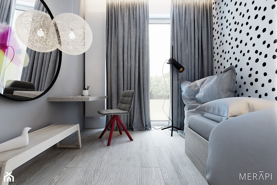 Projekt mieszkania / Warszawa Wilanów - Średni biały szary pokój dziecka dla nastolatka dla chłopca dla dziewczynki, styl minimalistyczny - zdjęcie od Merapi Architects