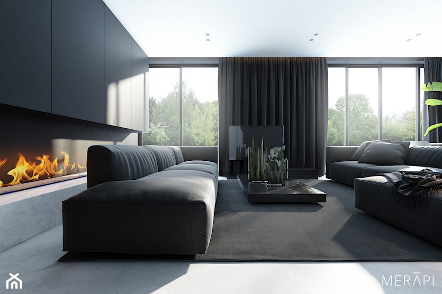 Projekt mieszkania / Gdańsk - Duży czarny salon, styl minimalistyczny - zdjęcie od Merapi Architects