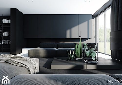 Projekt mieszkania / Gdańsk - Duży czarny salon, styl minimalistyczny - zdjęcie od Merapi Architects