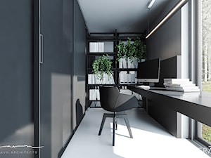 Projekt domu / Sztokholm - Małe w osobnym pomieszczeniu z zabudowanym biurkiem szare biuro, styl minimalistyczny - zdjęcie od Merapi Architects