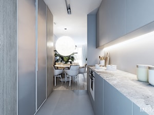 Projekt mieszkania / Warszawa Wilanów - Średnia otwarta szara z zabudowaną lodówką kuchnia dwurzędowa z oknem, styl minimalistyczny - zdjęcie od Merapi Architects