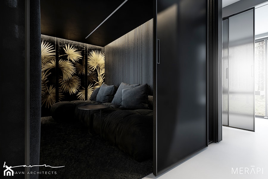 Projekt domu / Sztokholm - Mały czarny salon, styl minimalistyczny - zdjęcie od Merapi Architects