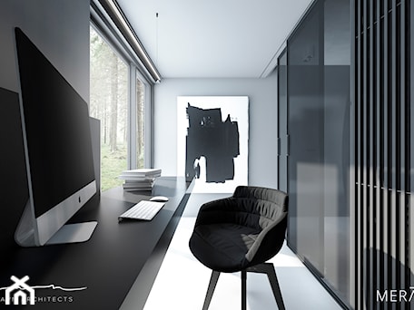 Aranżacje wnętrz - Biuro: Projekt domu / Sztokholm - Małe w osobnym pomieszczeniu z zabudowanym biurkiem czarne szare biuro, styl minimalistyczny - Merapi Architects. Przeglądaj, dodawaj i zapisuj najlepsze zdjęcia, pomysły i inspiracje designerskie. W bazie mamy już prawie milion fotografii!