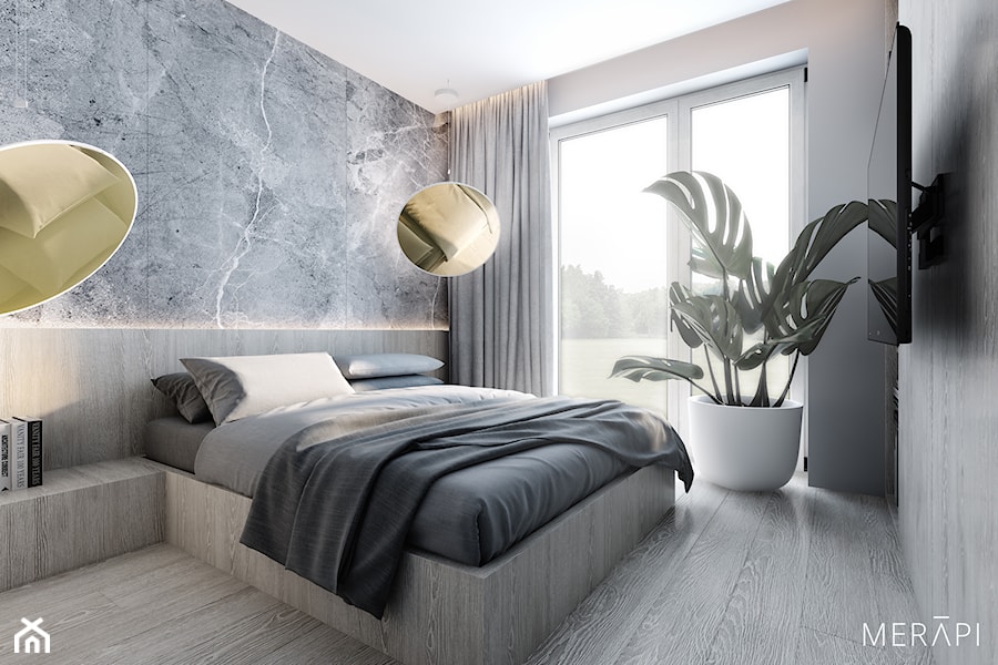 Projekt mieszkania / Warszawa Wilanów - Mała biała szara sypialnia, styl minimalistyczny - zdjęcie od Merapi Architects