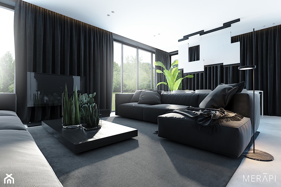 Projekt mieszkania / Gdańsk - Średni czarny salon z jadalnią, styl minimalistyczny - zdjęcie od Merapi Architects