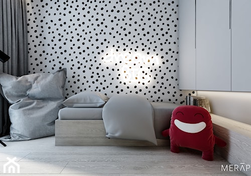 Projekt mieszkania / Warszawa Wilanów - Mały biały czarny pokój dziecka dla nastolatka dla chłopca dla dziewczynki, styl minimalistyczny - zdjęcie od Merapi Architects