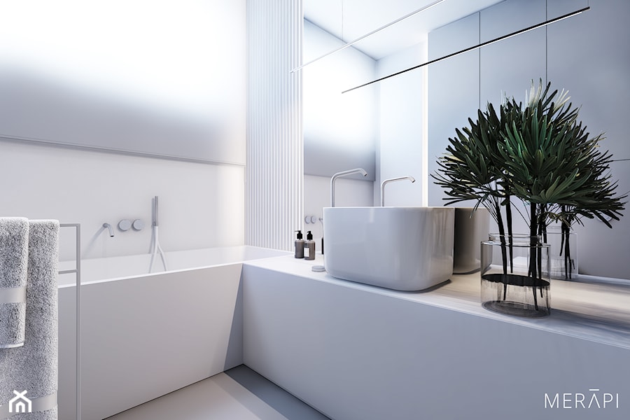 Projekt mieszkania / Warszawa Wilanów - Mała bez okna z lustrem łazienka, styl minimalistyczny - zdjęcie od Merapi Architects