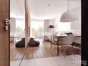 007_17 RZESZÓW - Średni biały salon z jadalnią z tarasem / balkonem, styl nowoczesny - zdjęcie od NOVOO studio
