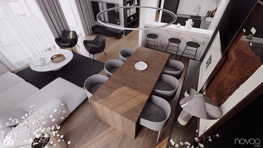 017_18 M24 - Średnia biała jadalnia w salonie w kuchni, styl nowoczesny - zdjęcie od NOVOO studio