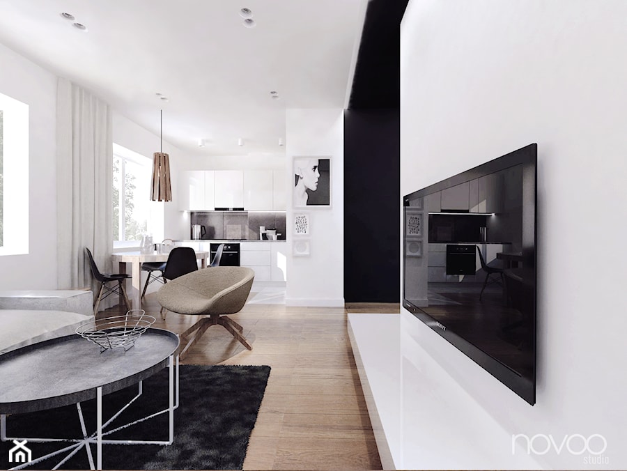 004_16 MIELEC - Średni salon z kuchnią z jadalnią, styl nowoczesny - zdjęcie od NOVOO studio
