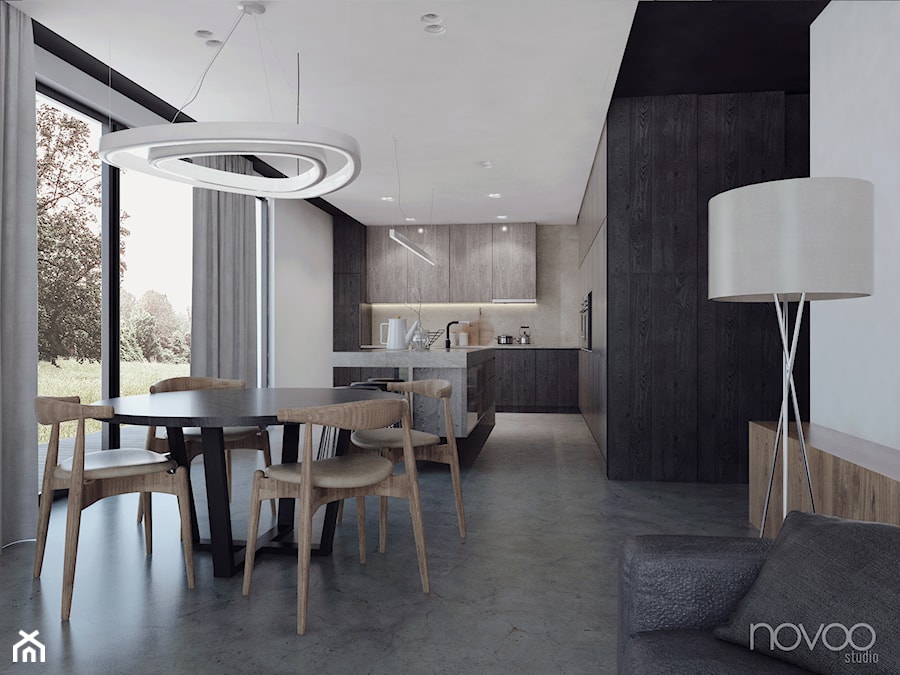 009_17 Kuchnia - Średnia biała jadalnia w salonie w kuchni, styl minimalistyczny - zdjęcie od NOVOO studio