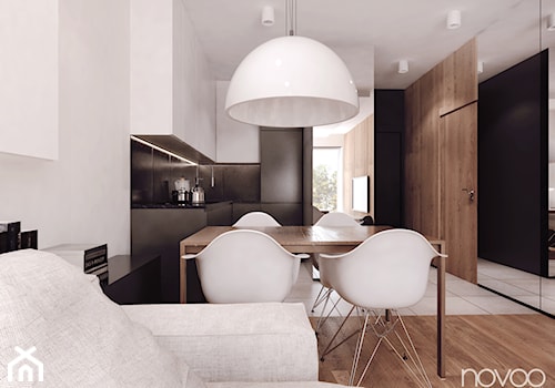 007_17 RZESZÓW - Średnia biała jadalnia w salonie w kuchni, styl nowoczesny - zdjęcie od NOVOO studio