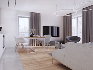 016_18 M16 - Duży biały salon z kuchnią z jadalnią, styl skandynawski - zdjęcie od NOVOO studio