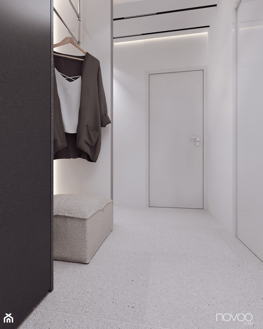 015_18 KRAKÓW - Średni z wieszakiem biały szary z marmurem na podłodze hol / przedpokój, styl minimalistyczny - zdjęcie od NOVOO studio