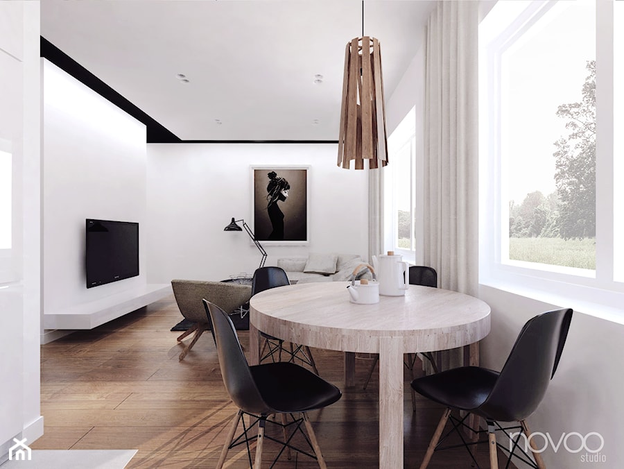 004_16 MIELEC - Średnia biała jadalnia w salonie, styl nowoczesny - zdjęcie od NOVOO studio