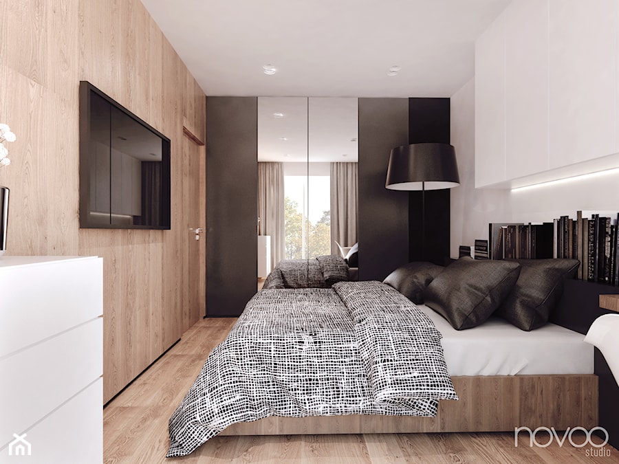 007_17 RZESZÓW - Średnia biała czarna sypialnia, styl nowoczesny - zdjęcie od NOVOO studio