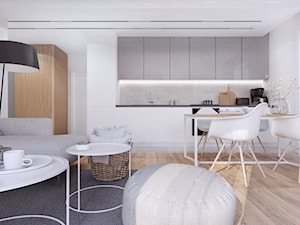 016_18 M16 - Mały szary salon z kuchnią z jadalnią, styl nowoczesny - zdjęcie od NOVOO studio