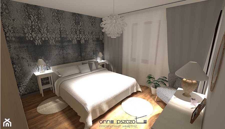 Sypialnia / wariant drugi - Średnia biała sypialnia, styl nowoczesny - zdjęcie od Anna Pszczoła - Aranżacja Wnętrz