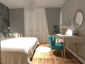 Sypialnia / wariant fotel morski - Mała szara z biurkiem sypialnia, styl nowoczesny - zdjęcie od Anna Pszczoła - Aranżacja Wnętrz