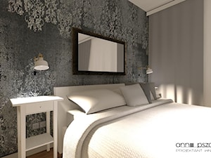 Sypialnia / wariant fotel morski - Mała biała szara sypialnia, styl nowoczesny - zdjęcie od Anna Pszczoła - Aranżacja Wnętrz