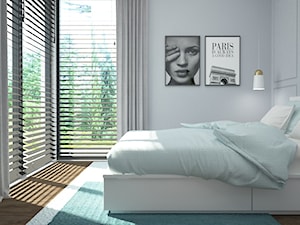 DOM W BAŻYNACH - SYPIALNIE DLA CÓREK - Mała szara sypialnia, styl nowoczesny - zdjęcie od Izabela Jurkiewicz Projektowanie Wnętrz