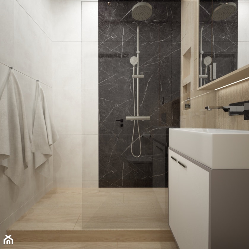 Łazienka - widok na prysznic - zdjęcie od Izabela Jurkiewicz Projektowanie Wnętrz - Homebook