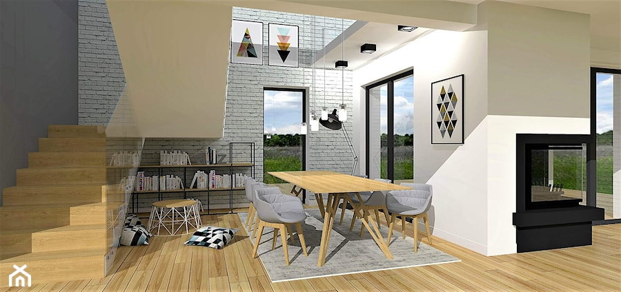 Średnia beżowa szara jadalnia w salonie, styl nowoczesny - zdjęcie od StudioS13 - pracownia architektury wnętrz