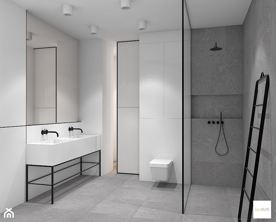 na Żoliborzu - Średnia bez okna z lustrem z dwoma umywalkami z punktowym oświetleniem łazienka, styl skandynawski - zdjęcie od Vosa Studio