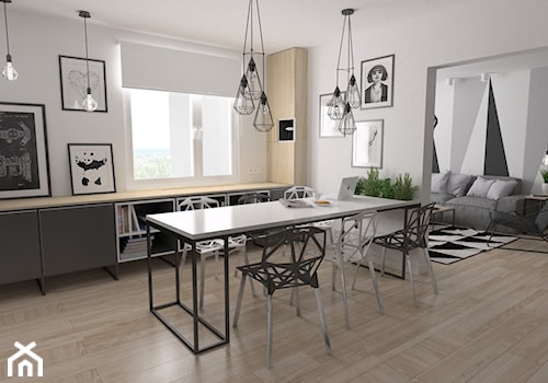 Mieszkanie / metal + geometryczne wzory - Duża biała jadalnia jako osobne pomieszczenie, styl indus ... - zdjęcie od Moble.Projekt