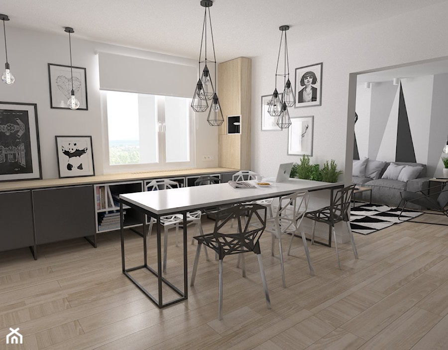 Mieszkanie / metal + geometryczne wzory - Duża biała jadalnia jako osobne pomieszczenie, styl industrialny - zdjęcie od Moble.Projekt