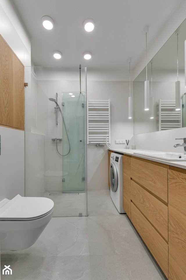 mieszkanie/skandynawskie - Średnia z pralką / suszarką z punktowym oświetleniem łazienka, styl skandynawski - zdjęcie od Moble.Projekt
