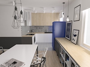 Mieszkanie / metal + geometryczne wzory - Mała otwarta z salonem biała z zabudowaną lodówką z lodówką wolnostojącą z nablatowym zlewozmywakiem kuchnia w kształcie litery l z oknem, styl industrialny - zdjęcie od Moble.Projekt