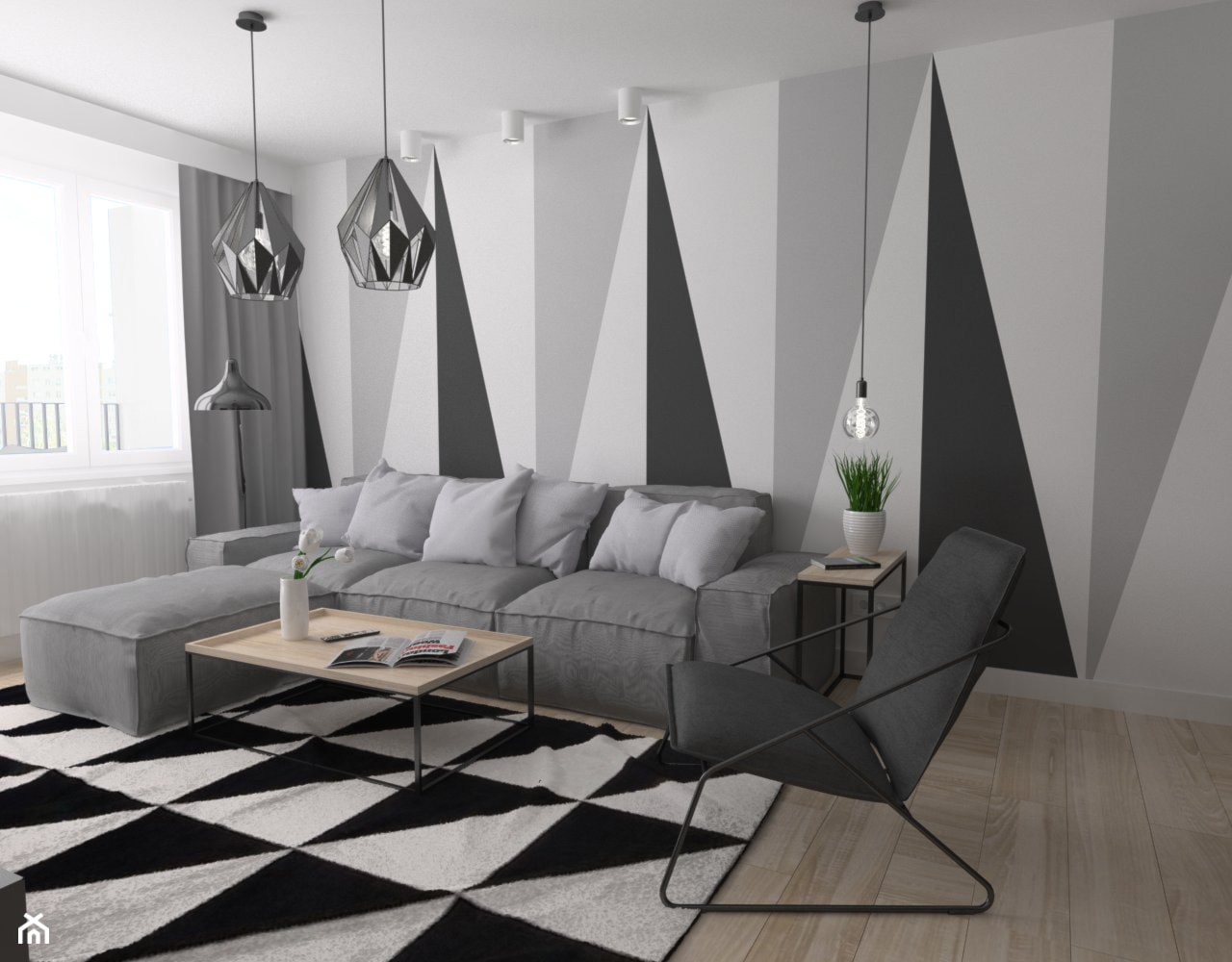 Mieszkanie / metal + geometryczne wzory - Mały szary salon, styl industrialny - zdjęcie od Moble.Projekt - Homebook