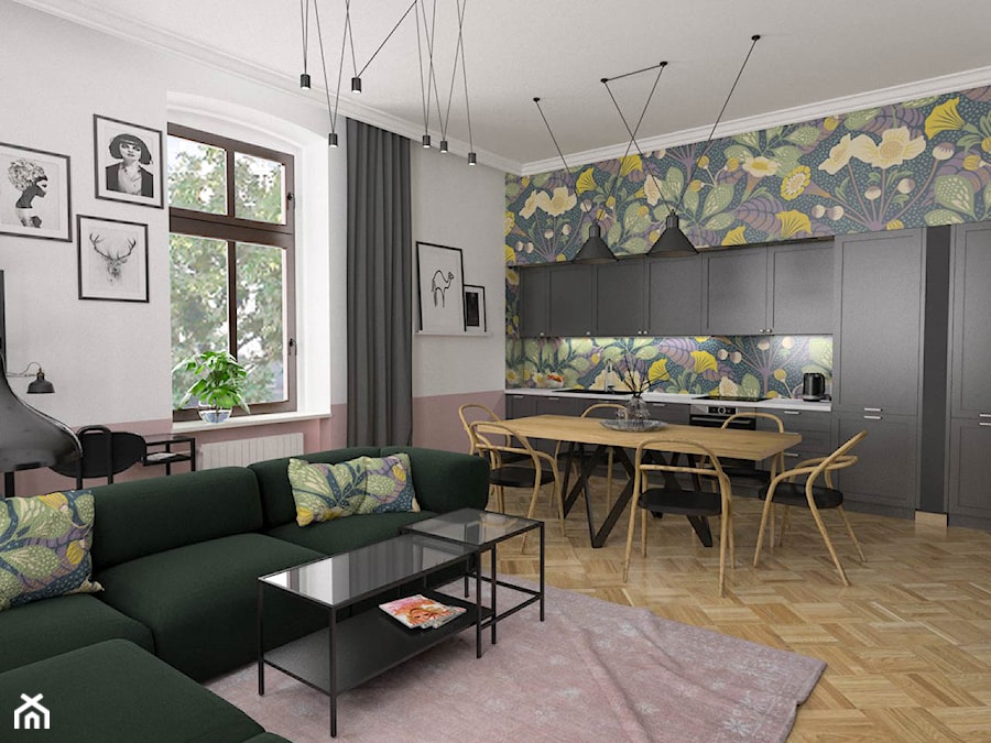 Mieszkanie / zieleń + róż + kwiaty - Kuchnia, styl nowoczesny - zdjęcie od Moble.Projekt