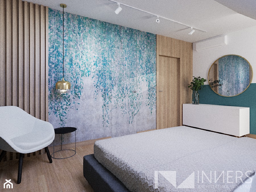Turkusowa sypialnia na poddaszu - zdjęcie od INNers - architektura wnętrza