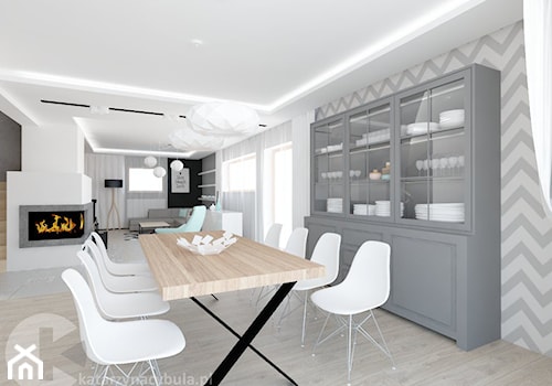 Duża biała szara jadalnia w kuchni - zdjęcie od INNers - architektura wnętrza