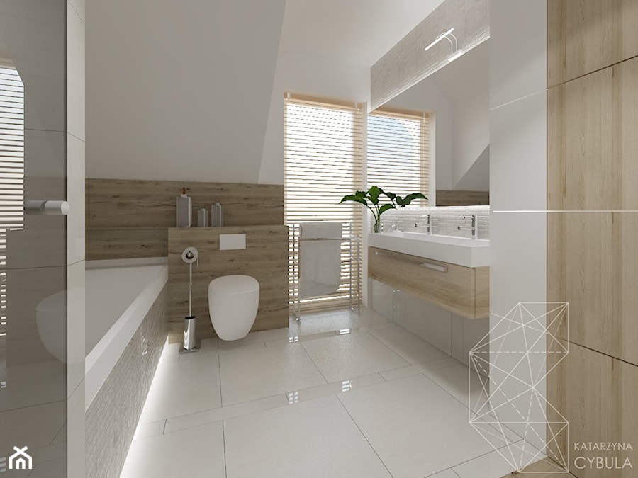 Dom 120 m2 pod Krakowem - Średnia z dwoma umywalkami łazienka z oknem, styl nowoczesny - zdjęcie od INNers - architektura wnętrza