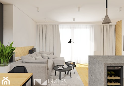 Mieszkanie 77m2, Apartamenty Novum, ul. Rakowicka 20, Kraków - Średni biały salon z jadalnią, styl nowoczesny - zdjęcie od INNers - architektura wnętrza