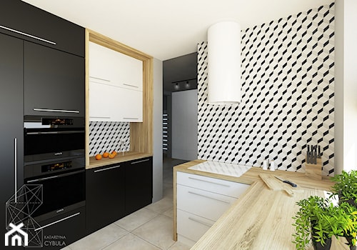 Dom 160 m2 w Krakowie - Średnia zamknięta biała z zabudowaną lodówką kuchnia w kształcie litery g z kompozytem na ścianie nad blatem kuchennym, styl nowoczesny - zdjęcie od INNers - architektura wnętrza