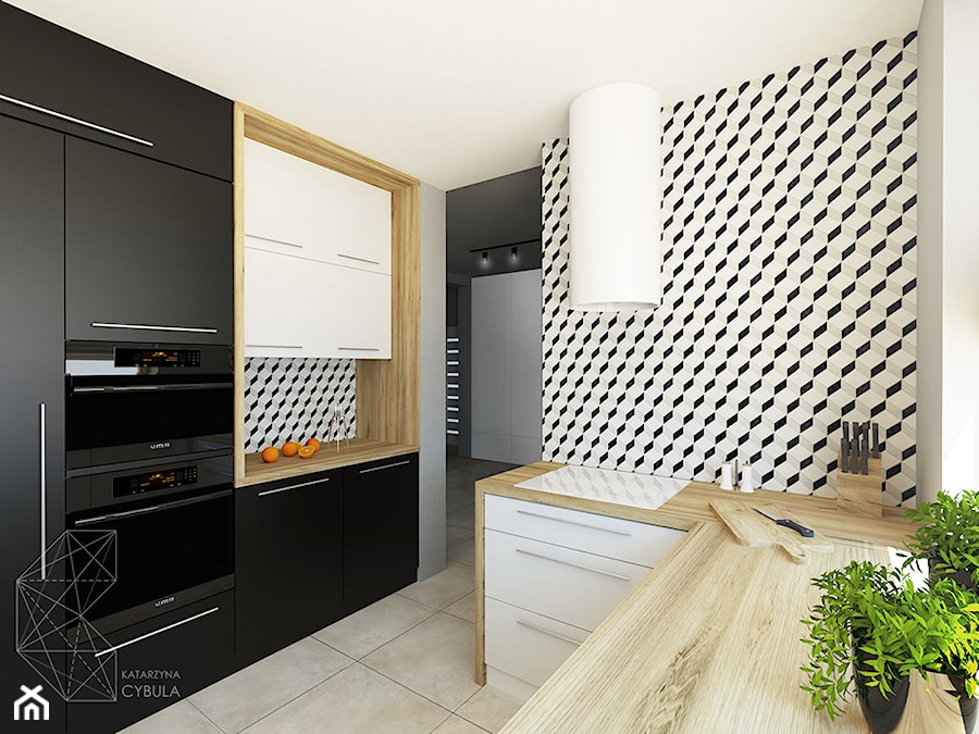 Dom 160 m2 w Krakowie - Średnia zamknięta biała z zabudowaną lodówką kuchnia w kształcie litery g z kompozytem na ścianie nad blatem kuchennym, styl nowoczesny - zdjęcie od INNers - architektura wnętrza