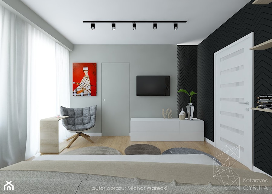 Dom 120 m2 pod Krakowem - Średnia czarna szara z panelami tapicerowanymi sypialnia z balkonem / tarasem, styl tradycyjny - zdjęcie od INNers - architektura wnętrza