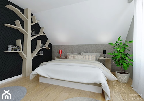 Dom 120 m2 pod Krakowem - Średnia biała czarna szara sypialnia na poddaszu, styl tradycyjny - zdjęcie od INNers - architektura wnętrza