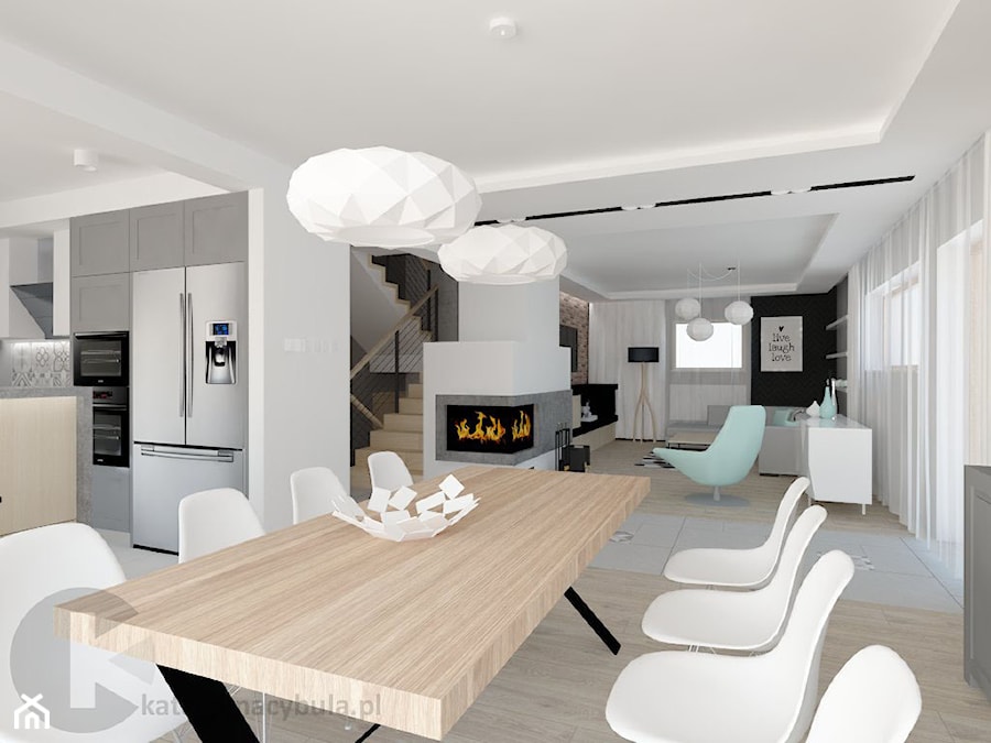 Duża biała szara jadalnia jako osobne pomieszczenie - zdjęcie od INNers - architektura wnętrza