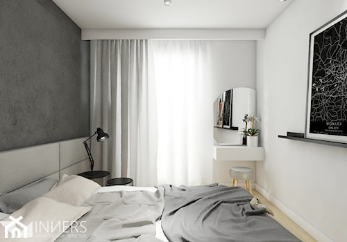 Mieszkanie 77m2, Apartamenty Novum, ul. Rakowicka 20, Kraków - Mała biała szara z panelami tapicerowanymi sypialnia, styl nowoczesny - zdjęcie od INNers - architektura wnętrza