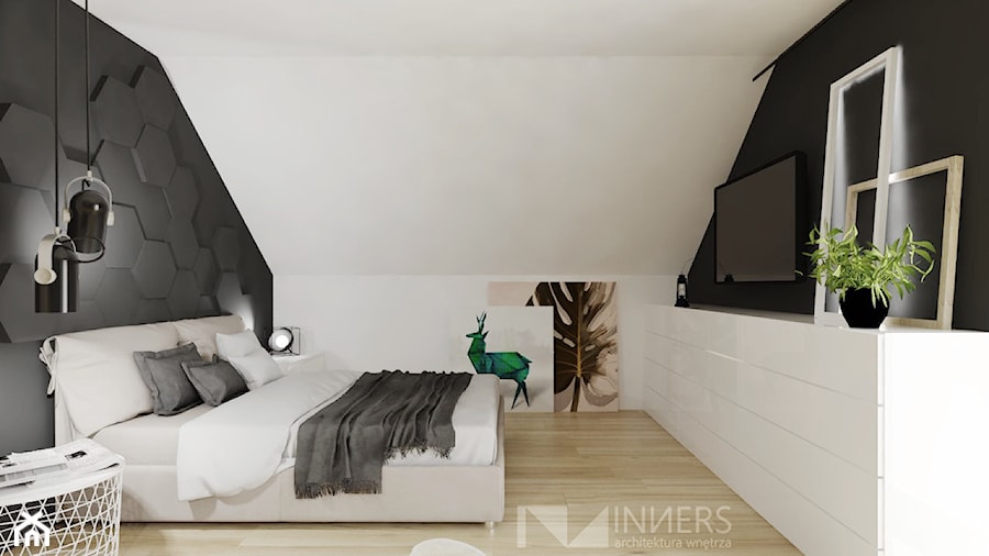 Dom 180m2 pod Tychami - Średnia sypialnia na poddaszu, styl skandynawski - zdjęcie od INNers - architektura wnętrza