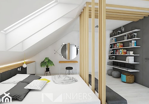 Dom 140,0m2 we Wrząsowicach - Średnia biała czarna sypialnia na poddaszu, styl nowoczesny - zdjęcie od INNers - architektura wnętrza