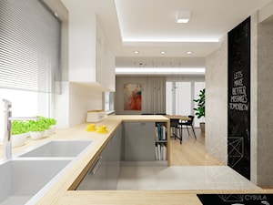 Dom 120 m2 pod Krakowem - Średnia otwarta biała czarna szara z podblatowym zlewozmywakiem kuchnia w kształcie litery l z wyspą lub półwyspem, styl nowoczesny - zdjęcie od INNers - architektura wnętrza
