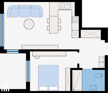 <h2 id="rzut-mieszkania"><strong>RZUT MIESZKANIA</strong></h2>
<hr />
<hr />
<h2 id="powierzchnia-całkowita-441-m">powierzchnia całkowita  – 44,1 m²</h2>
<hr />
<hr />
<p>aneks kuchenny + salon – 22,4 m²</p>
<p>sypialnia – 11,3 m²</p>
<p>łazienka – 4,4 m²</p>
